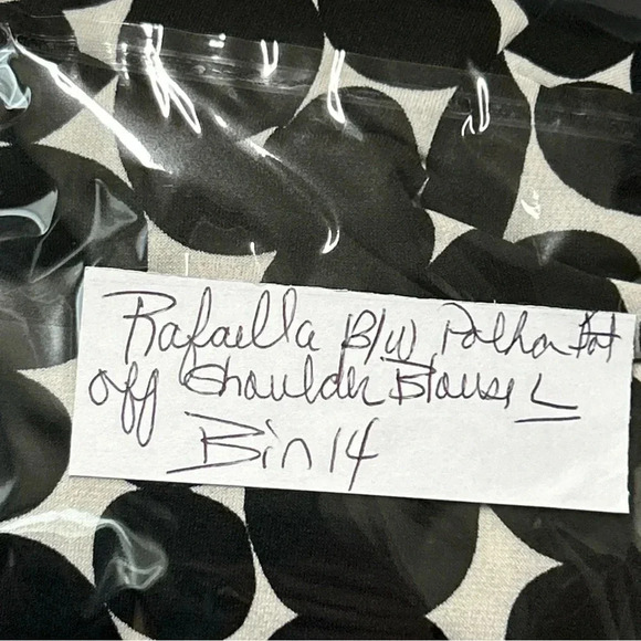 Rafaella Women’s Large Top Black White Polka Dot Off Shoulder Romantic Fairycore - Picture 10 of 10